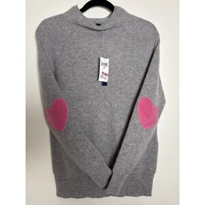 NWT Chelsea & Theodore 100% Cashmere Sweater w/ Heart‎ Elbow Patch X Small -Gray